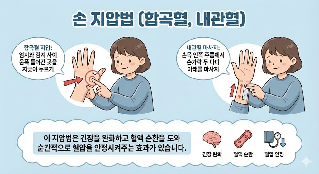 혈압 안정과 혈액 순환에 효과적인 합곡혈 내관혈 지압