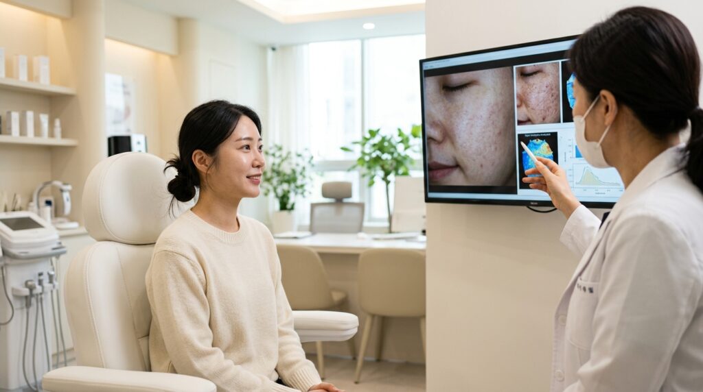 결혼식 전 피부과 상담받는 예비신부